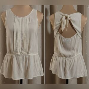 ​Anthropologie Vanessa Virginia Pintuck Peplum Tie-Back Blouse Ivory 4